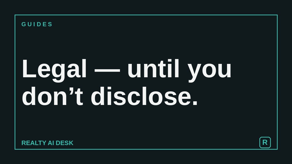 Article cover: dark card reading "Legal until you don’t disclose." from Realty AI Desk