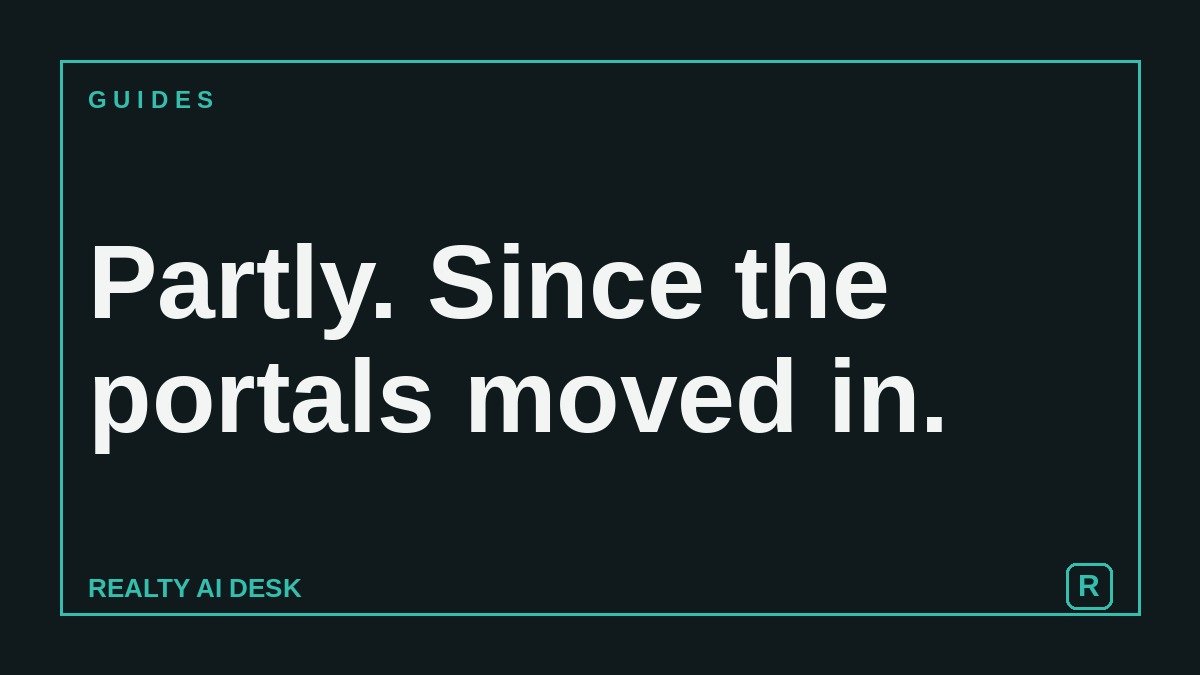 Article cover: dark card reading "Partly. Since the portals moved in." from Realty AI Desk