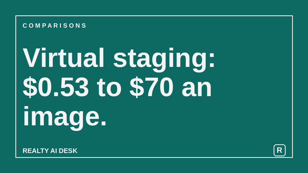 Article cover stating virtual staging costs between 0.53 and 70 dollars per image
