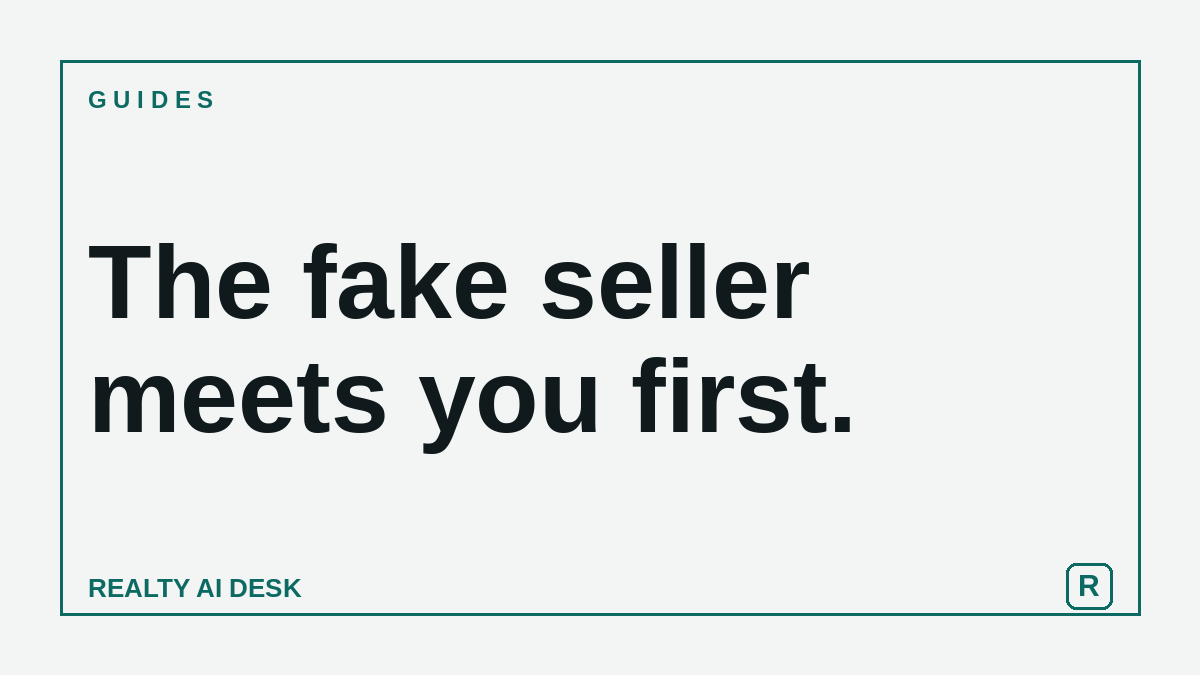 Article cover about seller impersonation fraud, noting the agent meets the fake seller first